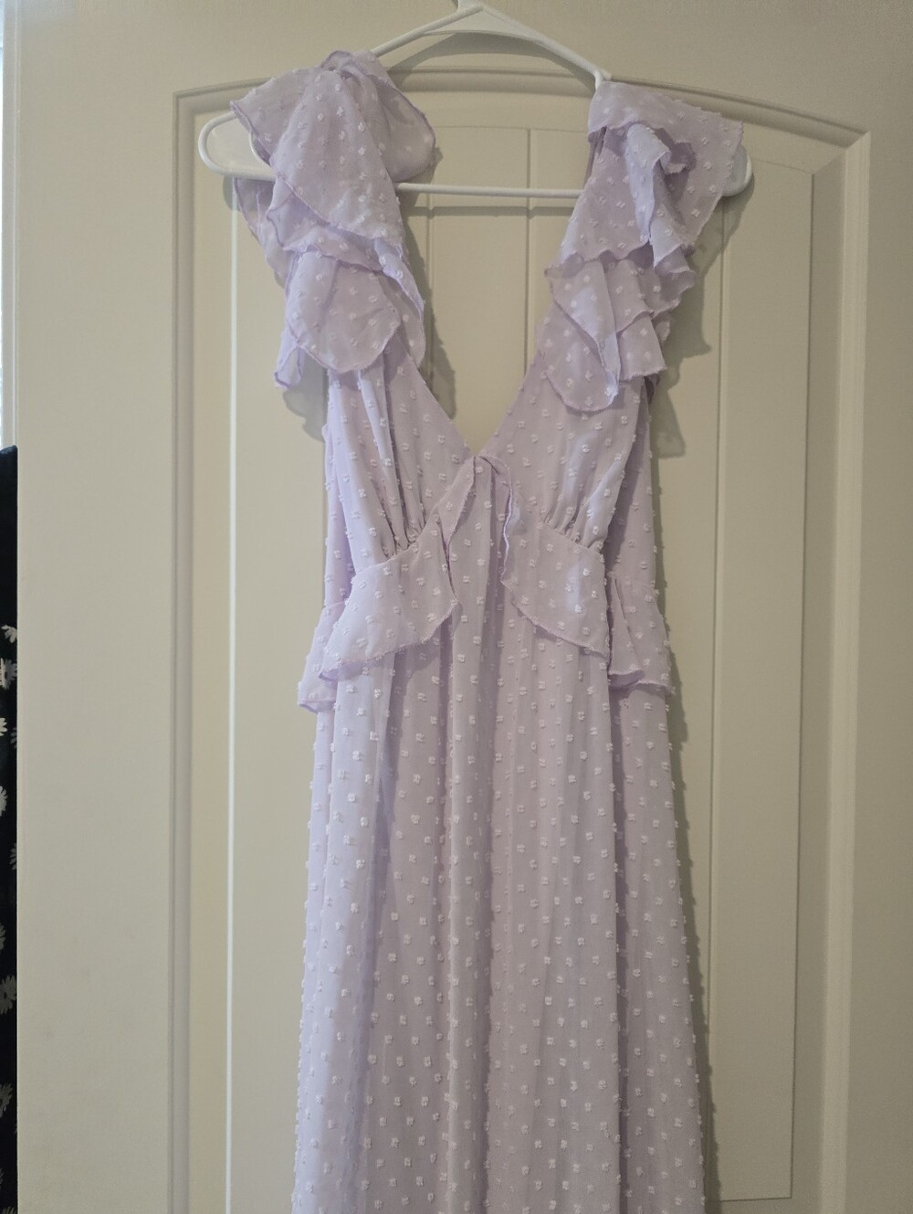 Bridesmaid Purple Lavender Ruffle-Trim Maxi Dress Summer Boho Beach V Neck Gown - Picture 2 of 9
